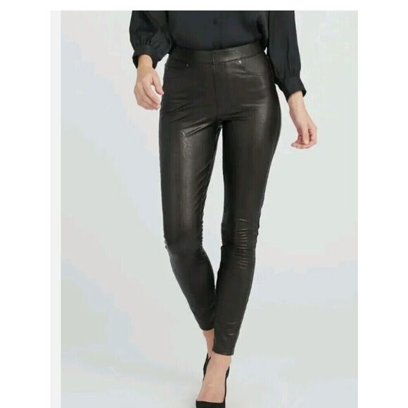 SPANX Faux Leather Like Ankle Skinny Jeans 20282Q Black Women's Sz small Petite - Picture 1 of 12